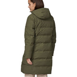 Patagonia women's glacier parka coat in basin green colour back detail