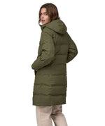 Patagonia women's glacier parka coat in basin green colour back detail