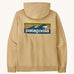 Patagonia boardshort uprisal logo hoody in beeswax tan on a cream background.