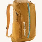 Patagonia 25L black hole backpack in a beeswax tan colour on a cream background.