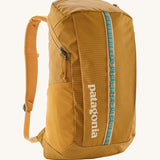 Patagonia 25L black hole backpack in a beeswax tan colour on a cream background.