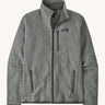Patagonia men's better sweater . A grey lightweight fleece style jacket with full length zip, 2 side pockets, a chest pocket and features the brand logo patch stitched on the left chest 