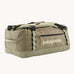 Patagonia black hole duffel 55 litre bag in weathered stone with padded straps.