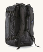 The back of The Patagonia Black Hole 40 Litre Luggage Backpack in monochrome black, showing the shoulder straps.