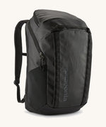 Patagonia Black Hole Pack 32L black front view showing durable water resistant material and large travel backpack storage.