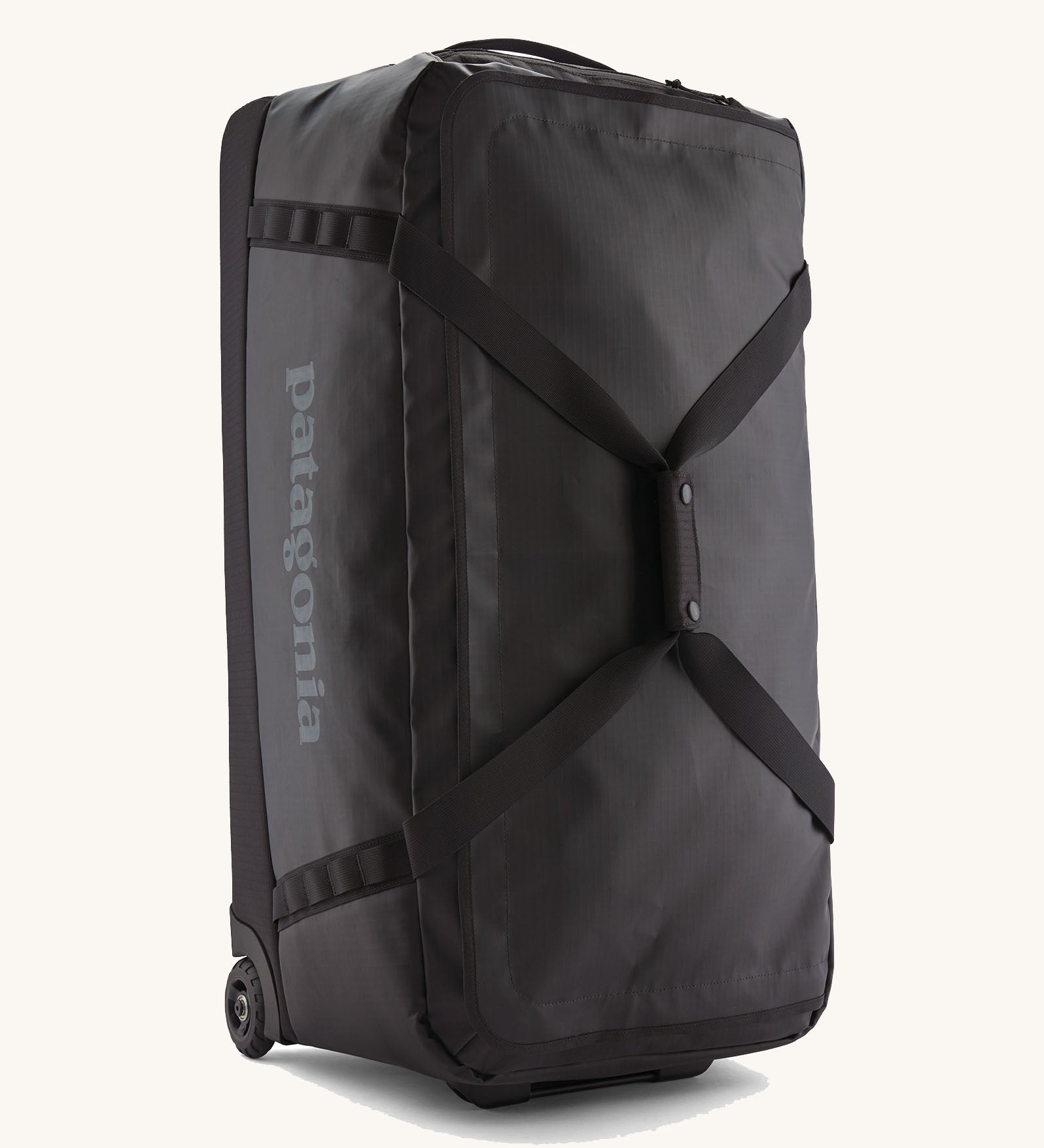 Patagonia black hole wheeled 100L duffel bag in black.