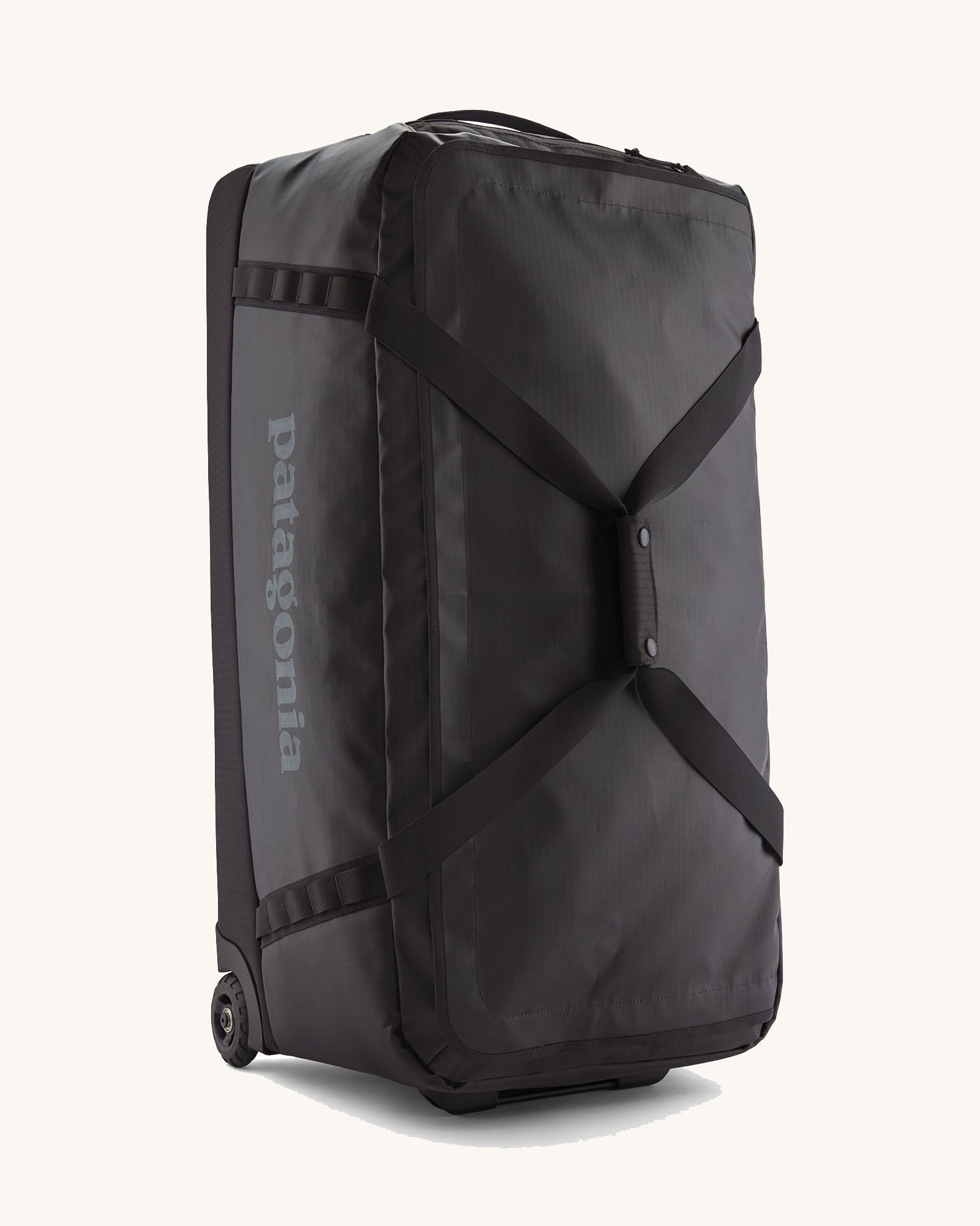 Patagonia black hole wheeled 100L duffel bag in black.