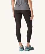 The back of the black Patagonia running 7/8 tights on a cream background.