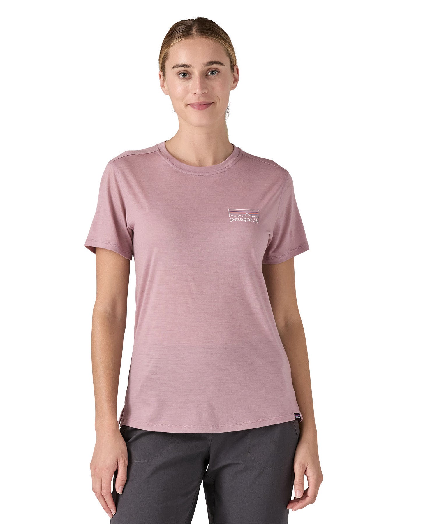 patagonia women's capilene short sleeve top worn by a woman 