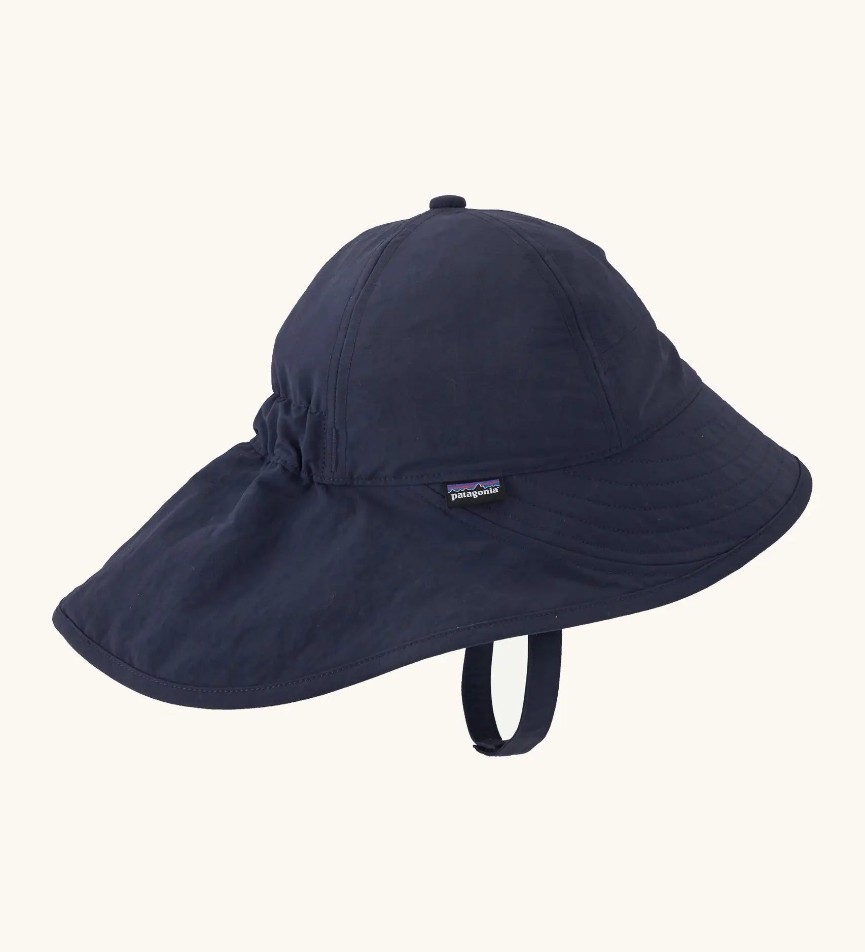 Patagonia little kids block the sun hat navy with wide neck brim for protection and chin strap