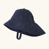 Patagonia little kids block the sun hat navy with showing chin strap with velcro fastener