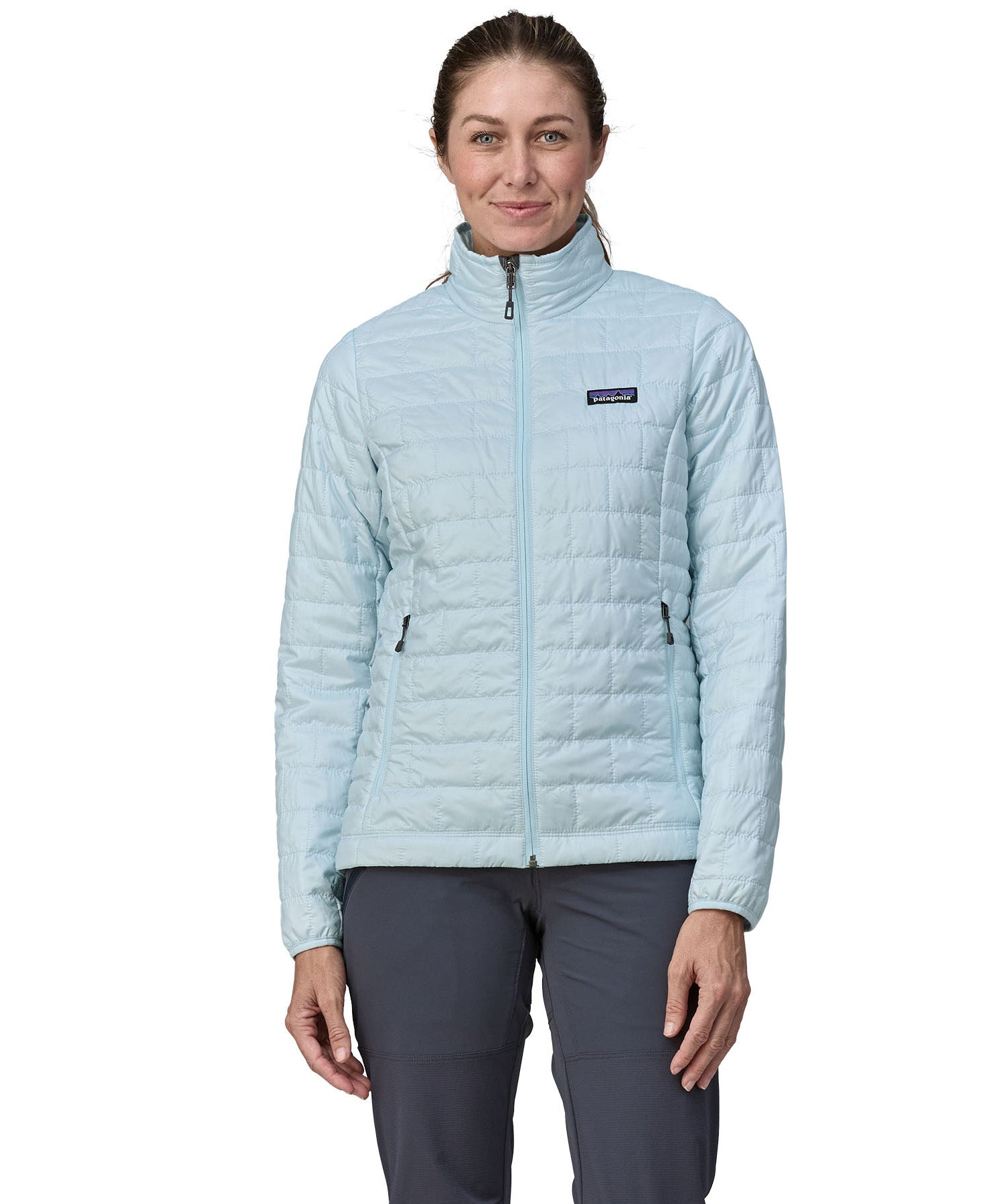 Patagonia women's nano puffer jacket in a chilled blue colour