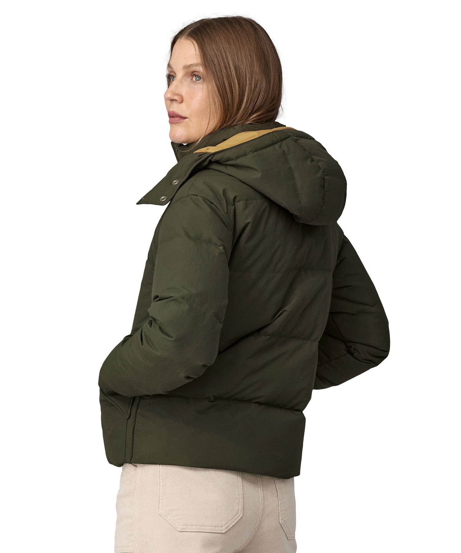 Patagonia downdrift jacket in pine green colour back detail