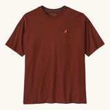 Patagonia mens driftways organic t-shirt. A cotton top in dark orange available at Babipur.