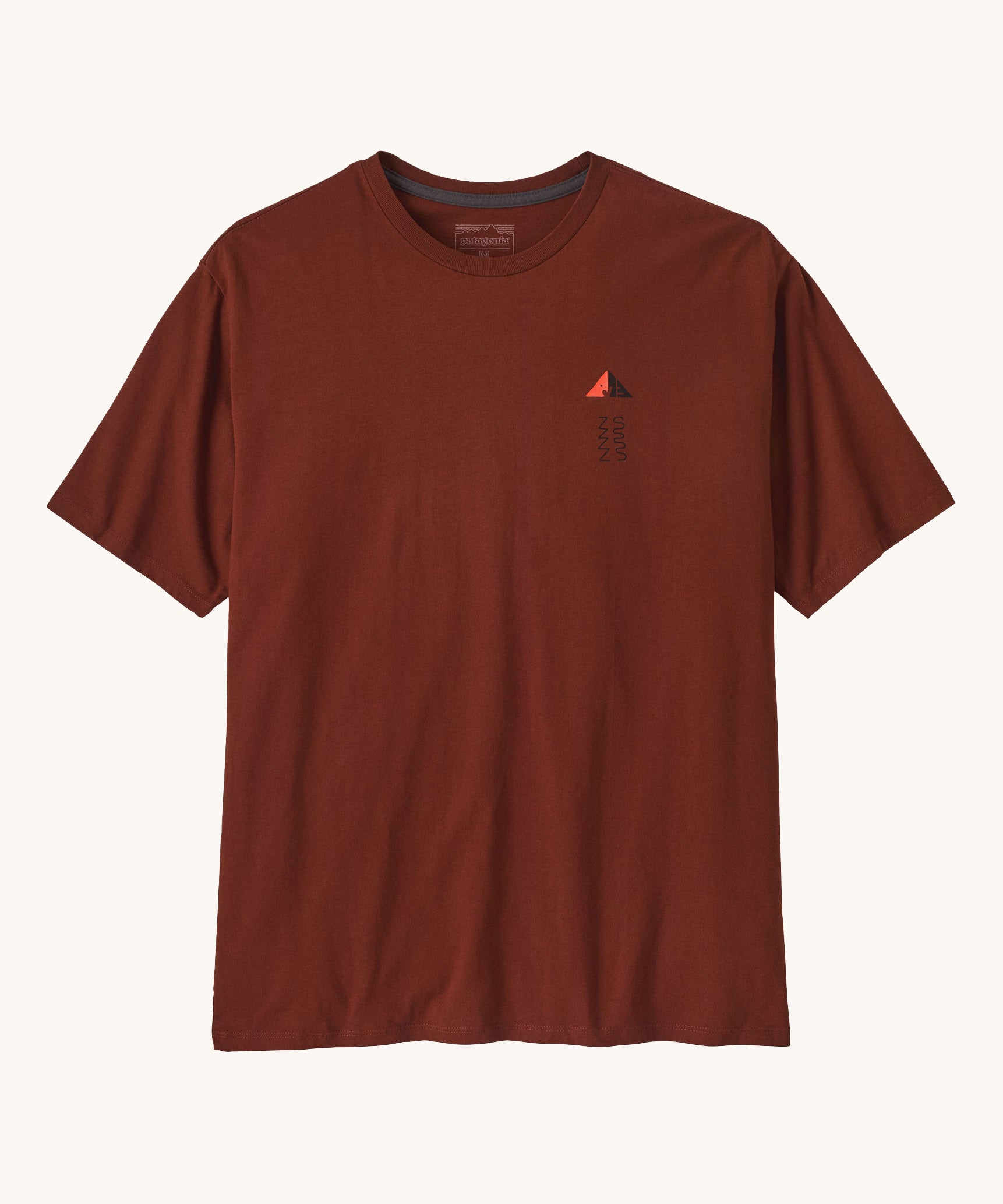 Patagonia mens driftways organic t-shirt. A cotton top in dark orange available at Babipur.