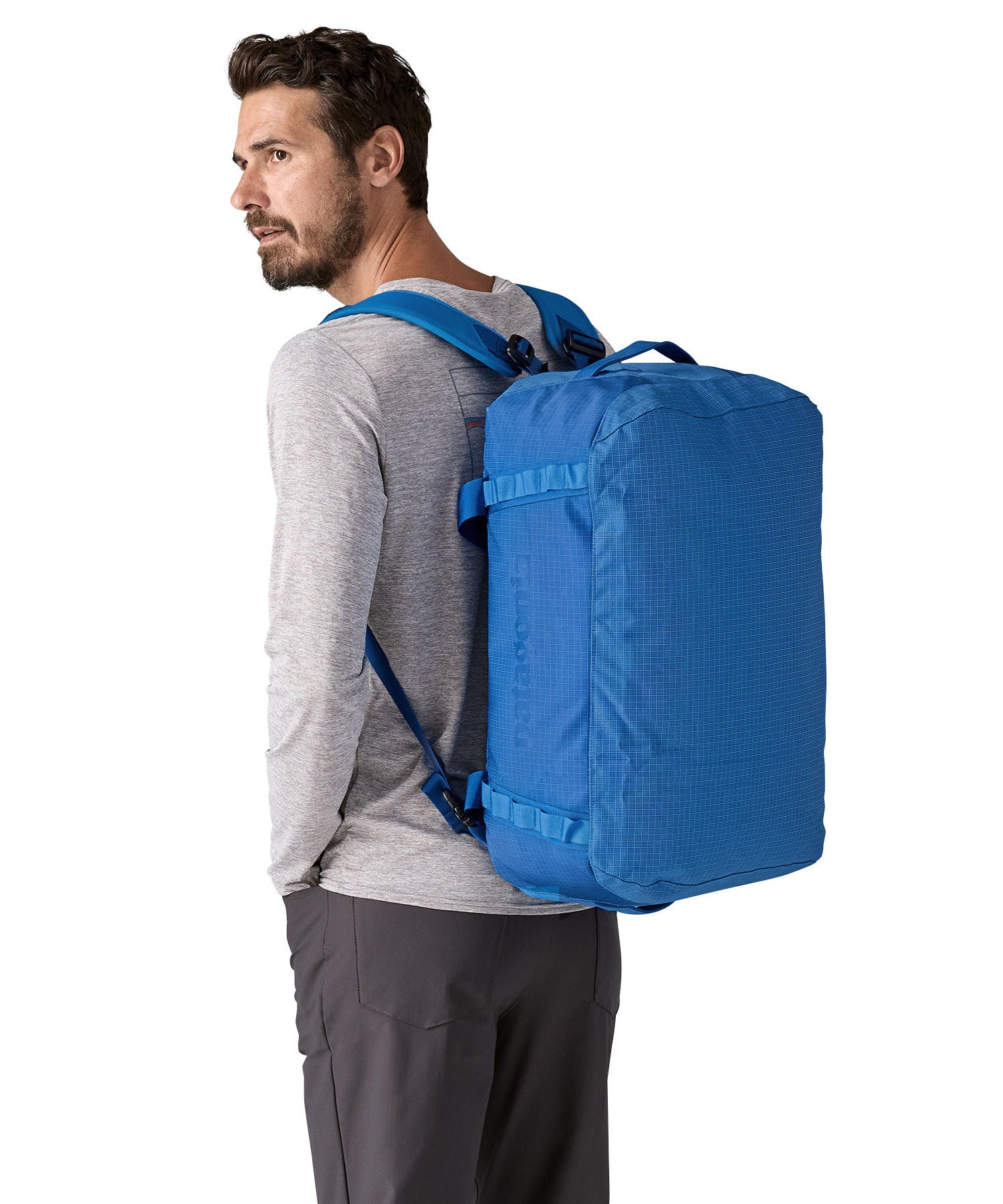 Patagonia black hole duffel bag in endless blue colour bottom detail