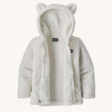 Patagonia Little Kids Furry Friends Hoody - Birch White on a plain background. The hoody is unzipped.