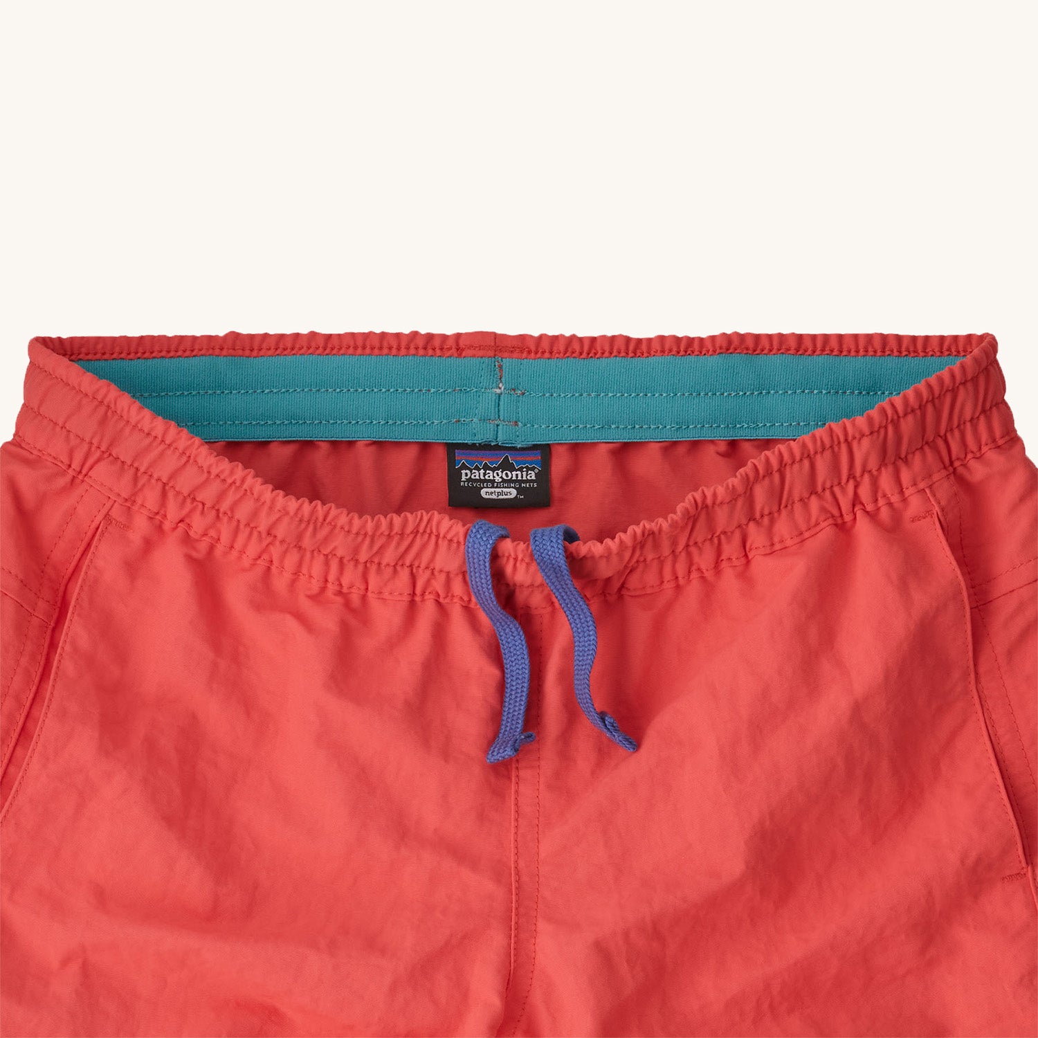 A close up of the waist band on a pair of Patagonia Kids Baggies Shorts.