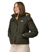 Patagonia downdrift jacket in pine green colour front detail