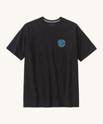 Patagonia Fitz roy unity responsibili top. A mens cotton short sleeve top in black with a cartoon earth icon on the left chest. 