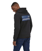 Patagonia men's uprisal hoodie in ink black with boarshort logo on the back 
