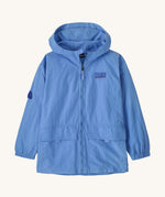 Patagonia kids outdoor everyday jacket in a light blue colour on a cream background.
