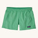 Patagonia Kids Quickdry 4" Unlined Baggies Shorts in an aloe green colour on a plain background. 