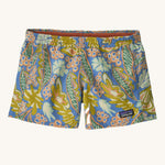 The Patagonia Kids Baggies Shorts with a Flourish / Abundant Blue design on a plain background.