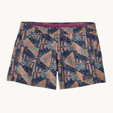 Patagonia kids baggies shorts 4 in. - in faded magenta with an all over retro jaggy style print. Small black logo on one leg.