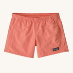 Patagonia Kids Quickdry 4" Unlined Baggies Shorts in a peak pink colour on a plain background. 