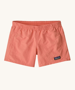 Patagonia Kids Quickdry 4" Unlined Baggies Shorts in a peak pink colour on a plain background. 