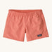 Patagonia Kids Quickdry 4" Unlined Baggies Shorts in a peak pink colour on a plain background. 