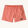 Patagonia Kids Quickdry 4" Unlined Baggies Shorts in a peak pink colour on a plain background. 