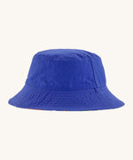 Patagonia kids bucket hat in blue colour on a cream background.