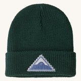 Patagonia kids beanie in cascade green. Features a logo patch shaped as a mountain on the brim. 