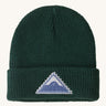 Patagonia kids beanie in cascade green. Features a logo patch shaped as a mountain on the brim. 
