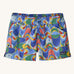 The Patagonia Kids Costa Rica Unlined Baggies Shorts featuring a Swallowtail Geo / Eddy Blue design on a plain background.