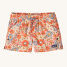 The Patagonia Kids Costa Rica Baggies Shorts featuring a floral Way Back / Sunlit Pink design on a plain background. 