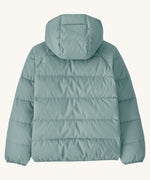Patagonia Kids Cotton Down Jacket in a Thermal Blue colour on a plain background showing the back of the jacket.