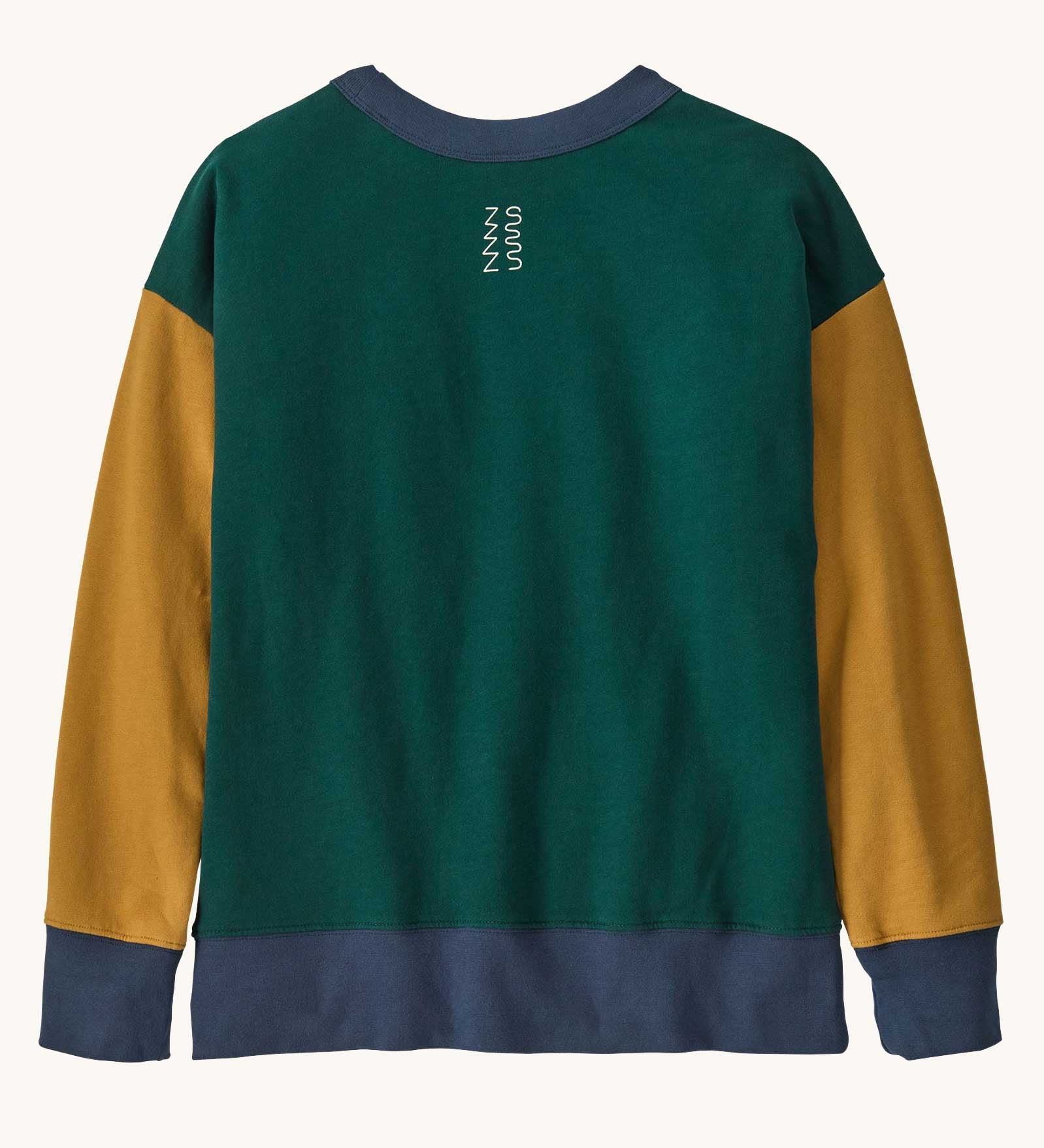 Back of Patagonia Kids Crew Sweatshirt - Driftways Patch: Cascade Green