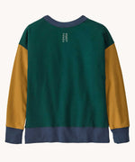 Back of Patagonia Kids Crew Sweatshirt - Driftways Patch: Cascade Green
