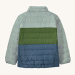A view of the back of a Patagonia Little Kids Down Sweater Jacket in the Wispy Green colour way on a plain background.