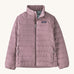  Patagonia Kids Down Sweater in a Stormy Mauve pink colour on a plain background.