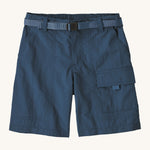 Patagonia kids everyday shorts in navy blue on a cream background.