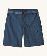 Patagonia kids everyday shorts in navy blue on a cream background.