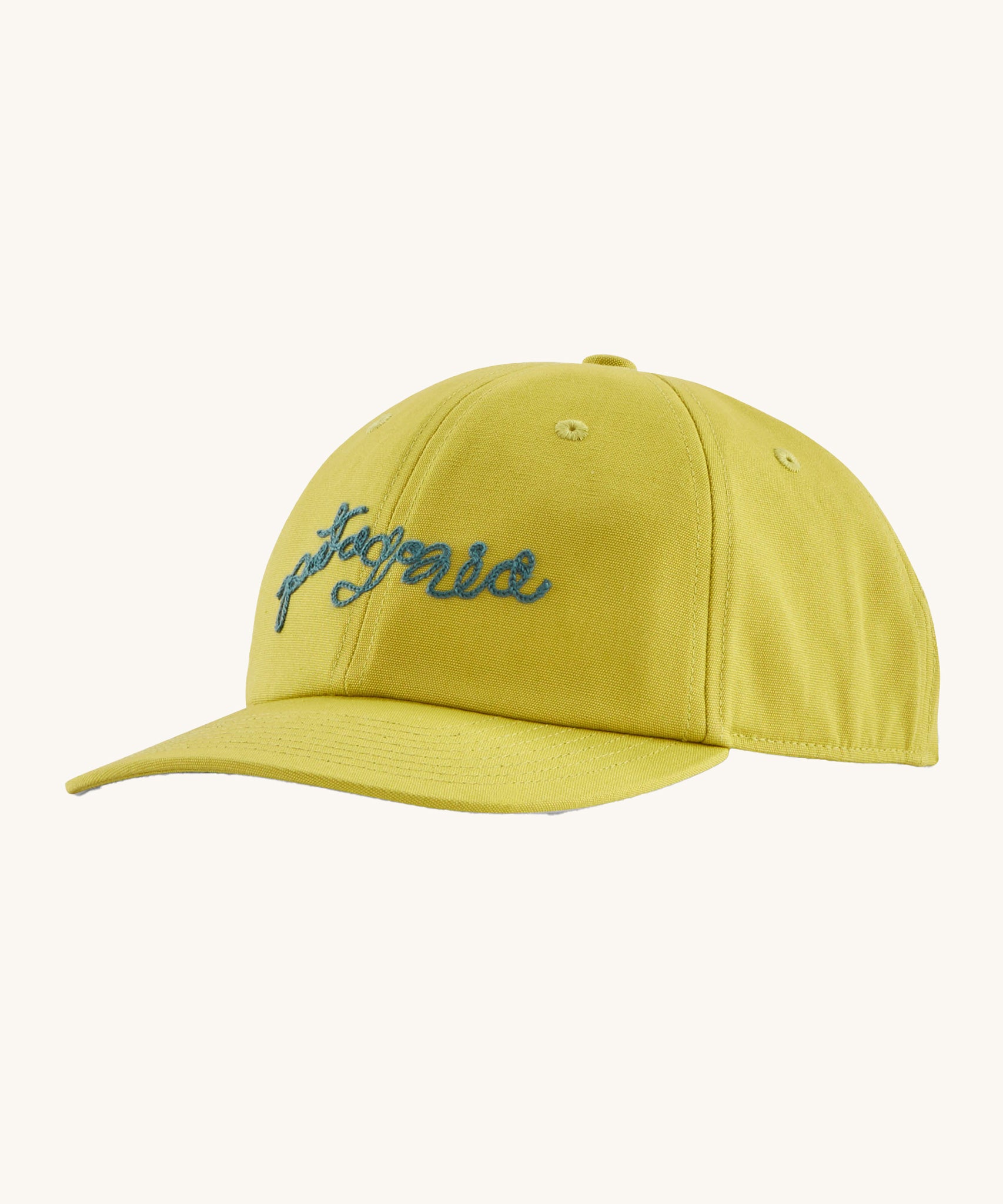 The Patagonia Kids Funhoggers Cap with a Wiggle Fitz design on a Bundle Green colour. 