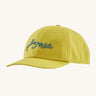 The Patagonia Kids Funhoggers Cap with a Wiggle Fitz design on a Bundle Green colour. 