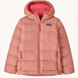 Patagonia Kids Hi-Loft Down Sweater Hoody Jacket in a Moment Pink colour.