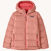 Patagonia Kids Hi-Loft Down Sweater Hoody Jacket in a Moment Pink colour.