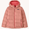 Patagonia Kids Hi-Loft Down Sweater Hoody Jacket in a Moment Pink colour.